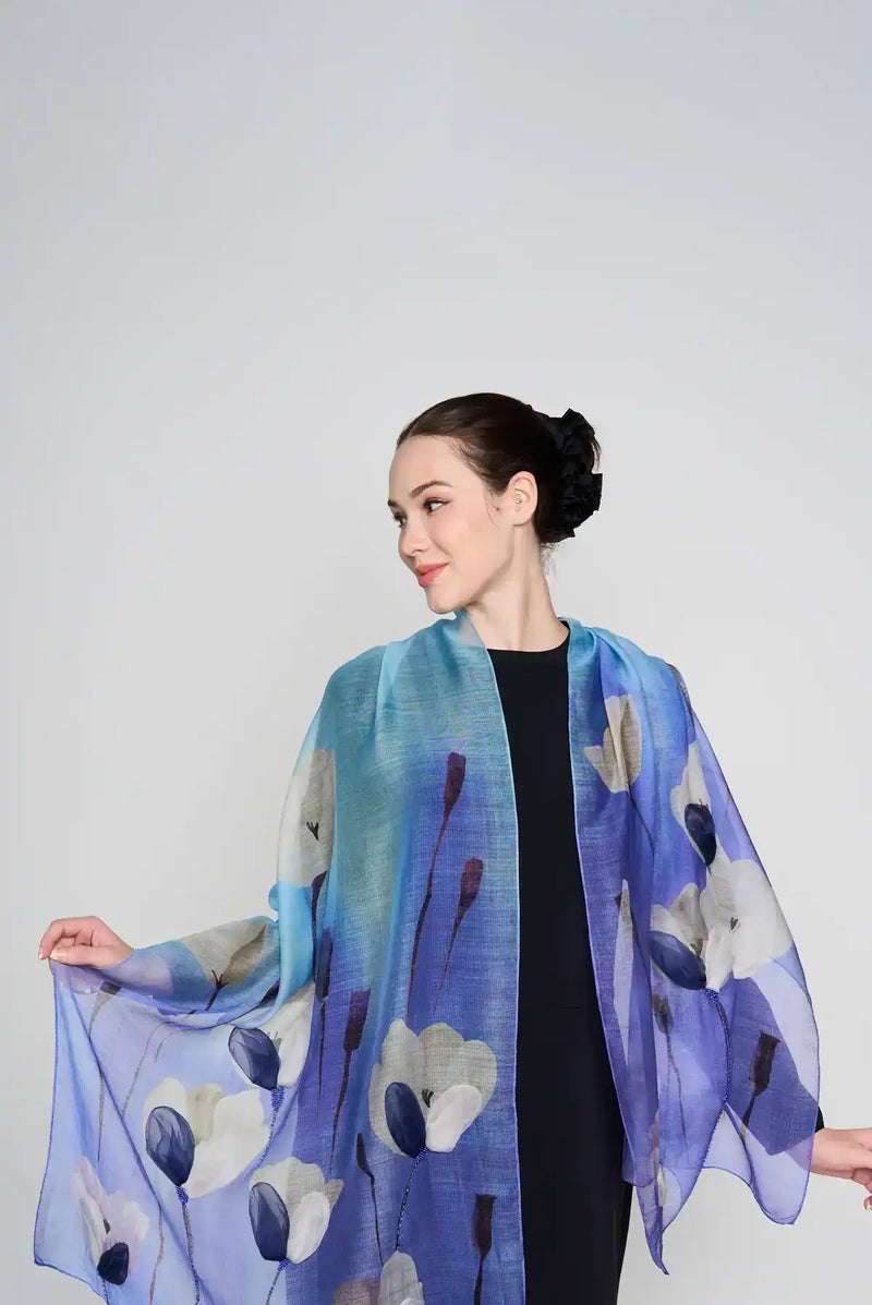 tulips behind shadows scarf CASHMERE SILK