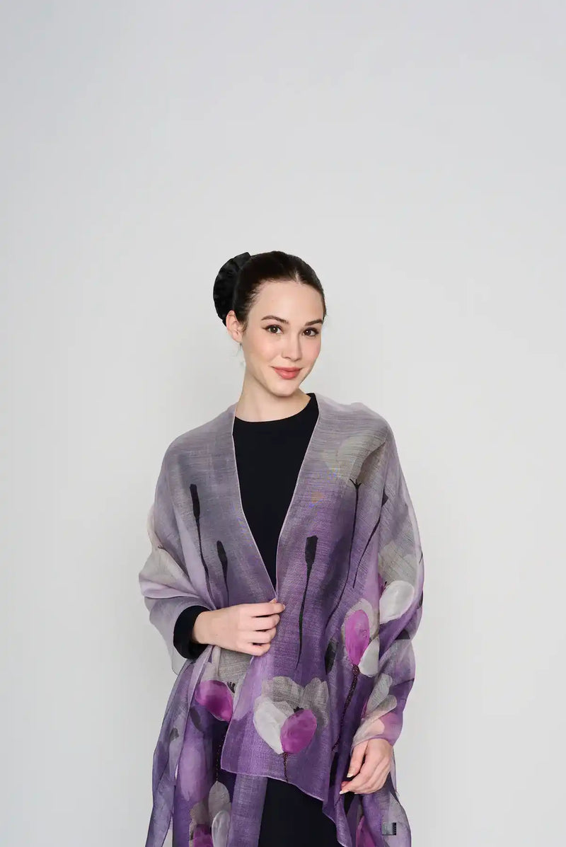 tulips behind shadows scarf CASHMERE SILK