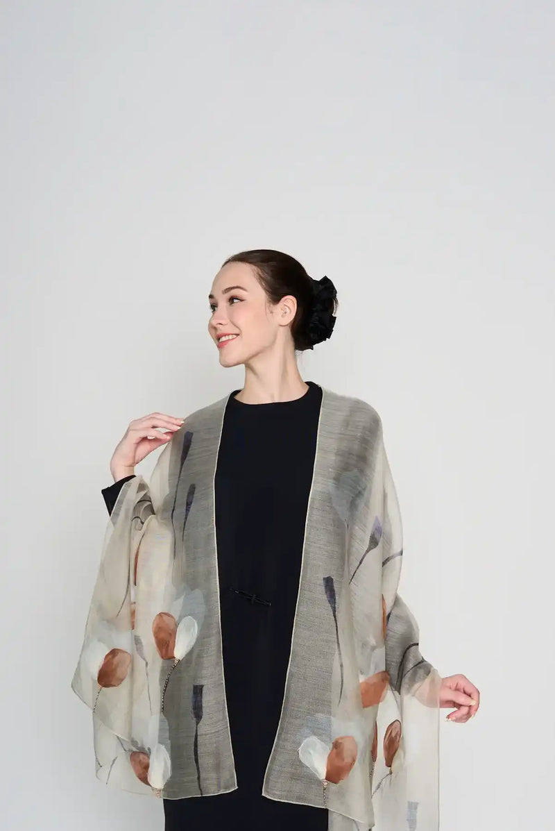 tulips behind shadows scarf CASHMERE SILK