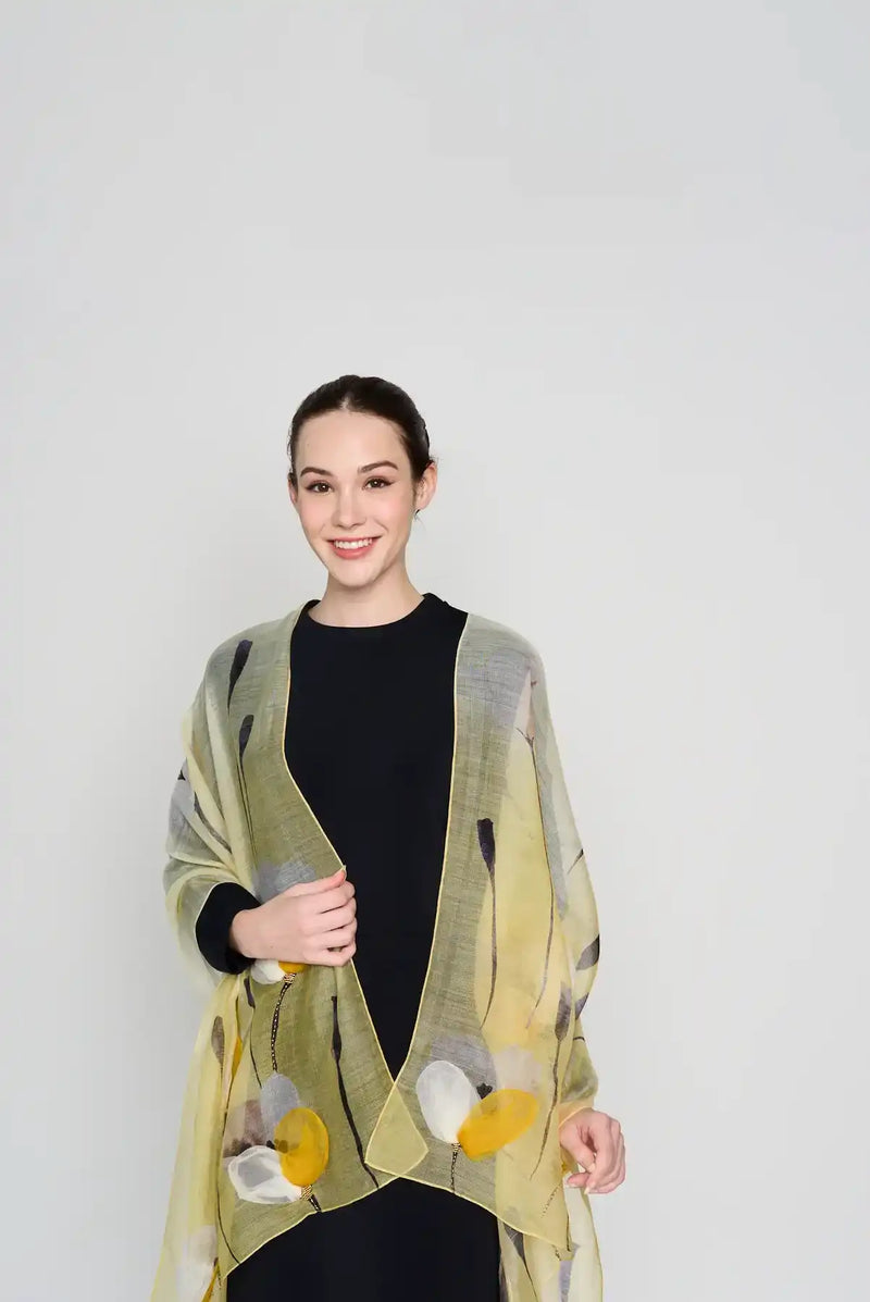 tulips behind shadows scarf CASHMERE SILK