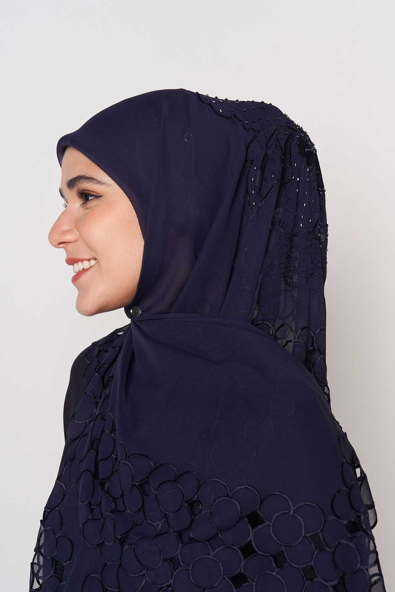 text -- beaded navy