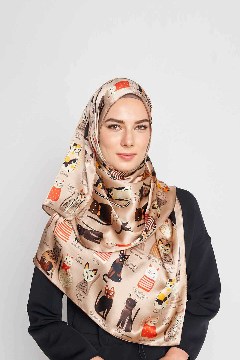 cats of the world scarf SERIOUSLY SATIN SILK