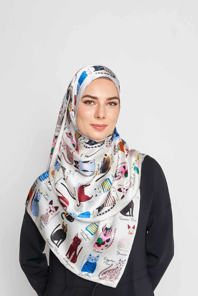 cats of the world scarf SERIOUSLY SATIN SILK