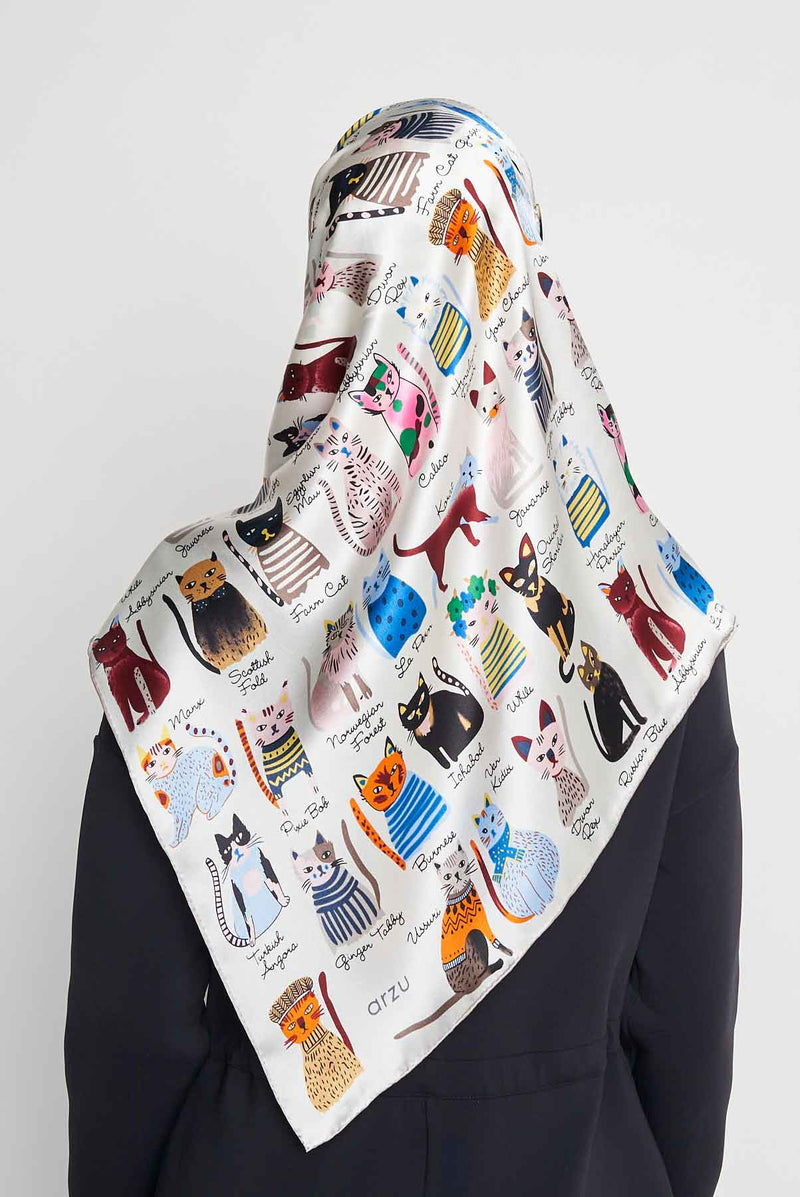 cats of the world scarf SERIOUSLY SATIN SILK