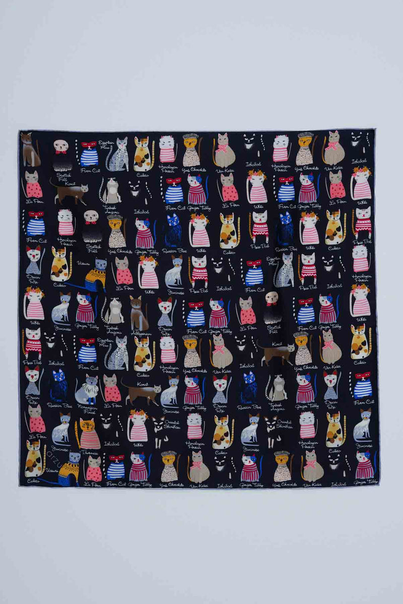 cats of the world handkerchief TWILL SILK