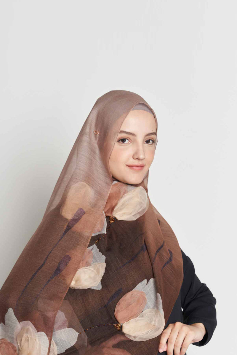 tulips behind shadows scarf CASHMERE SILK