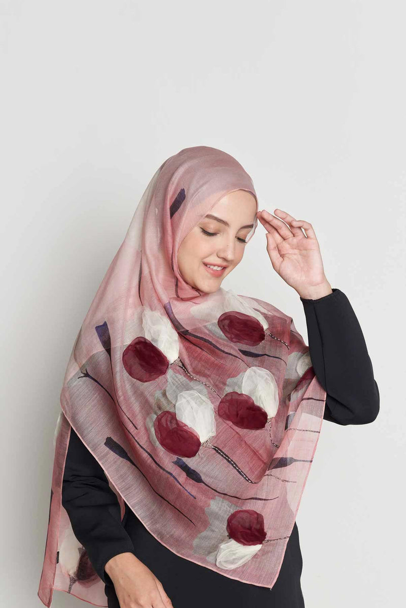 tulips behind shadows scarf CASHMERE SILK