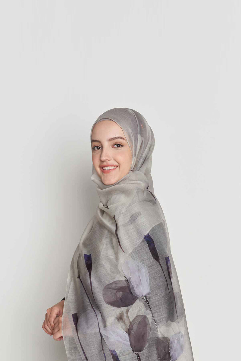 tulips behind shadows scarf CASHMERE SILK