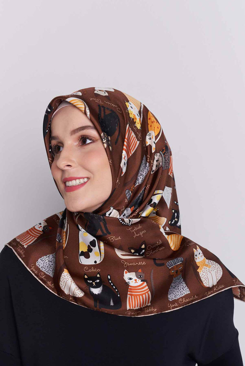 cats of the world square TWILL SILK