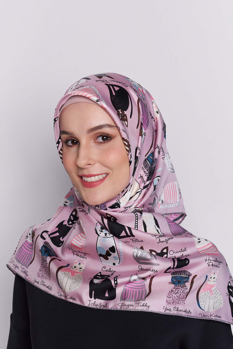 cats of the world square TWILL SILK