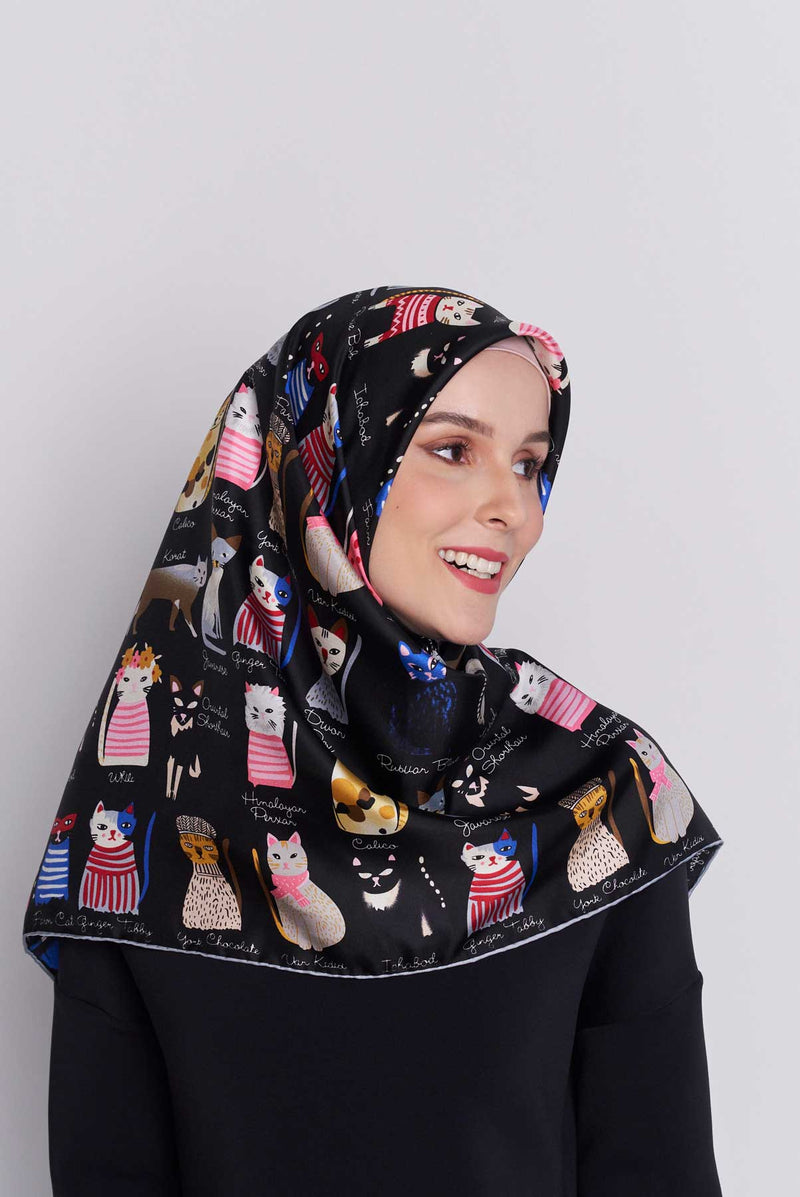 cats of the world square TWILL SILK