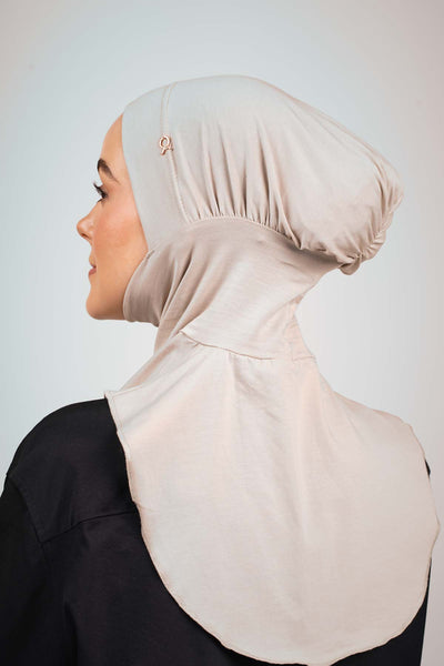 Lace Elastic Shirred With Snap Button Ninja Instant Hijab Practical  Scarf-Ecru