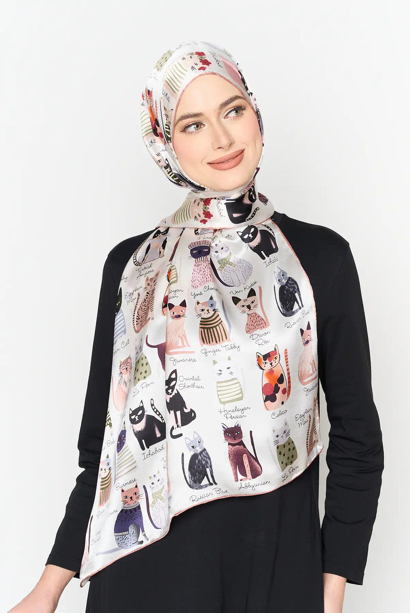 cats of the world SATIN SILK long scarf