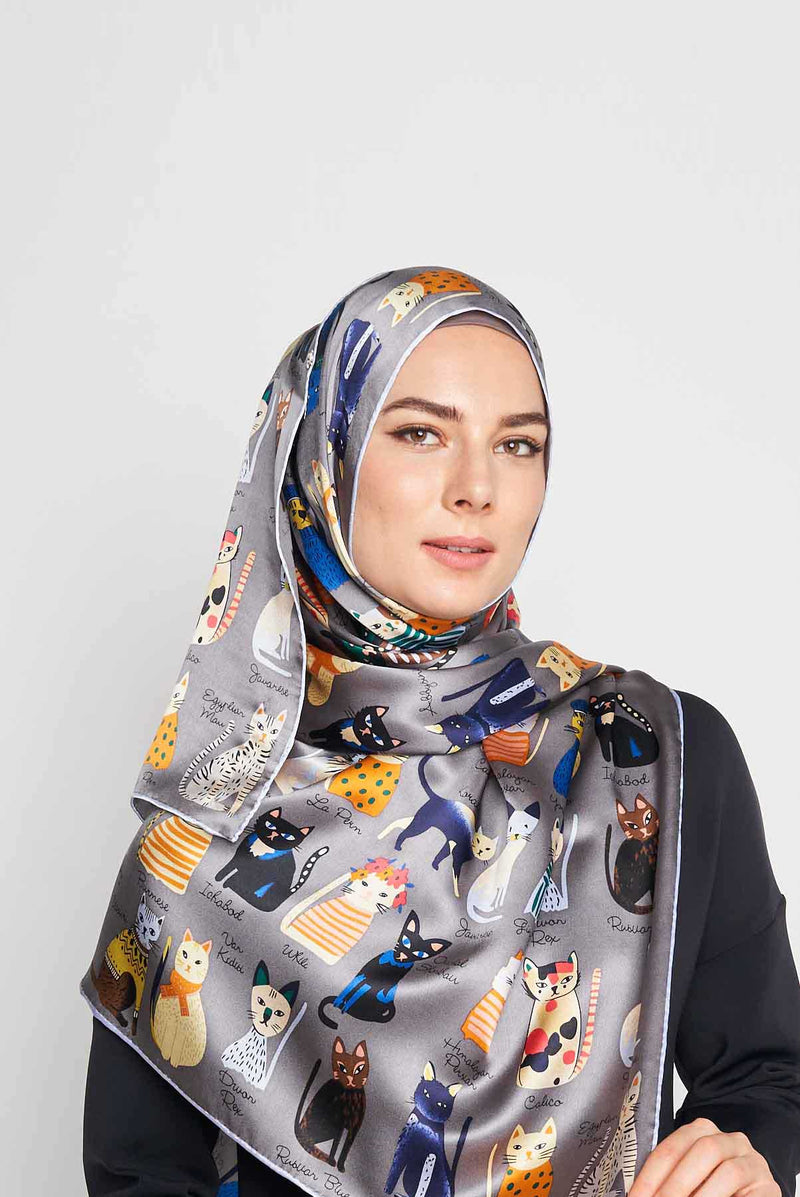 cats of the world scarf SERIOUSLY SATIN SILK