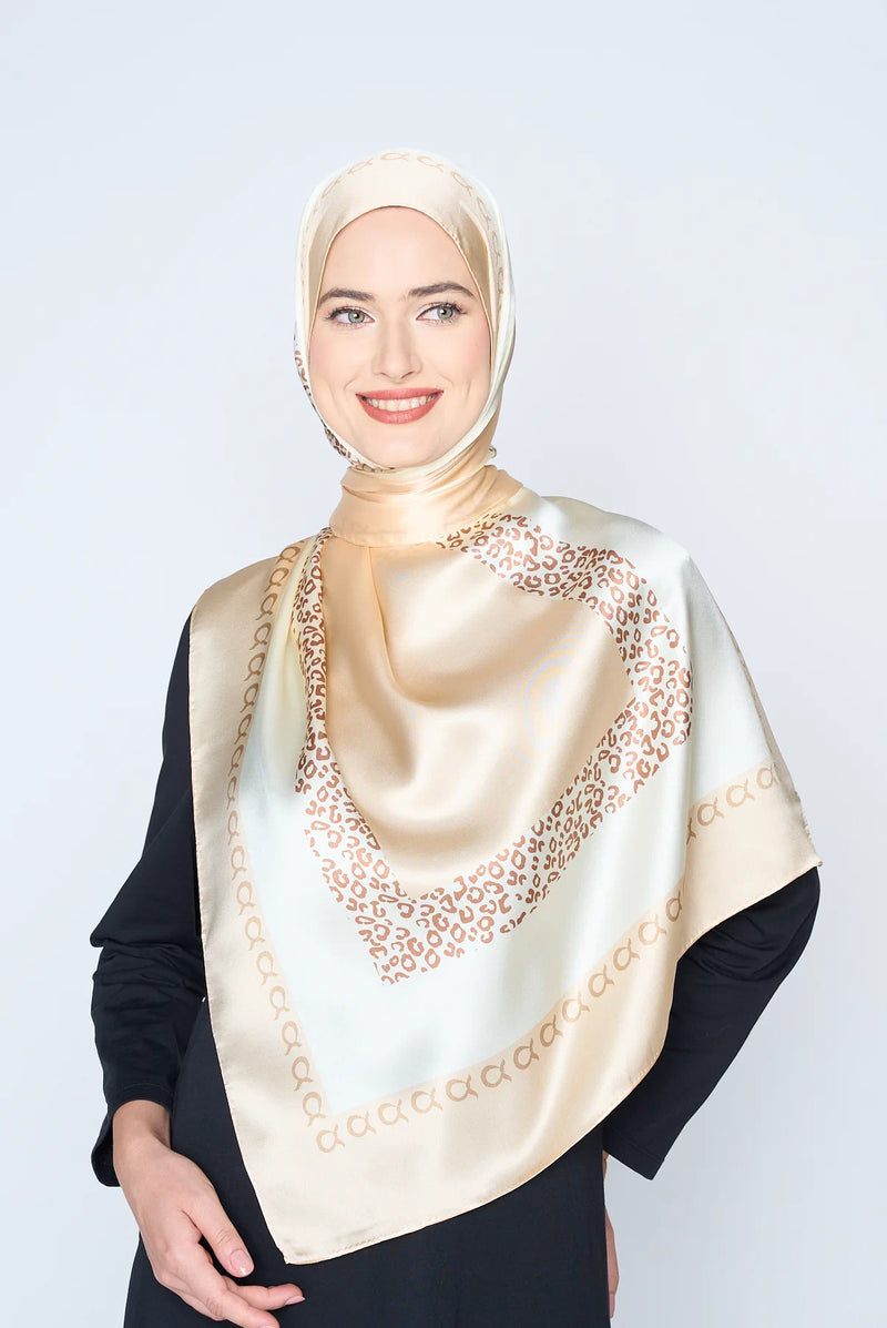 classic leopard print SATIN SILK long scarf