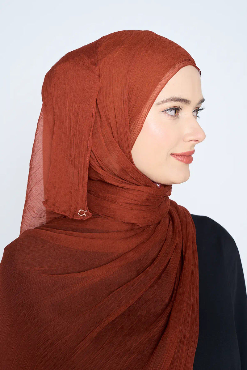 text -- chiffon silk brick red