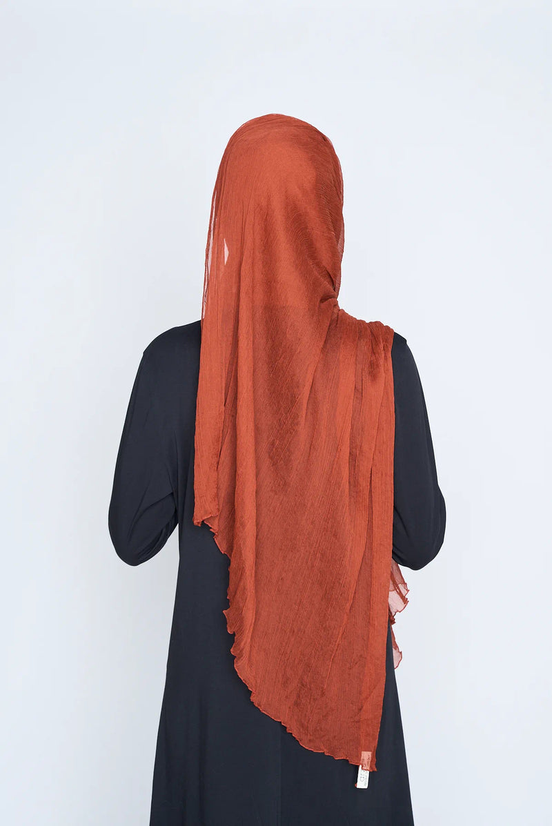 text -- chiffon silk brick red