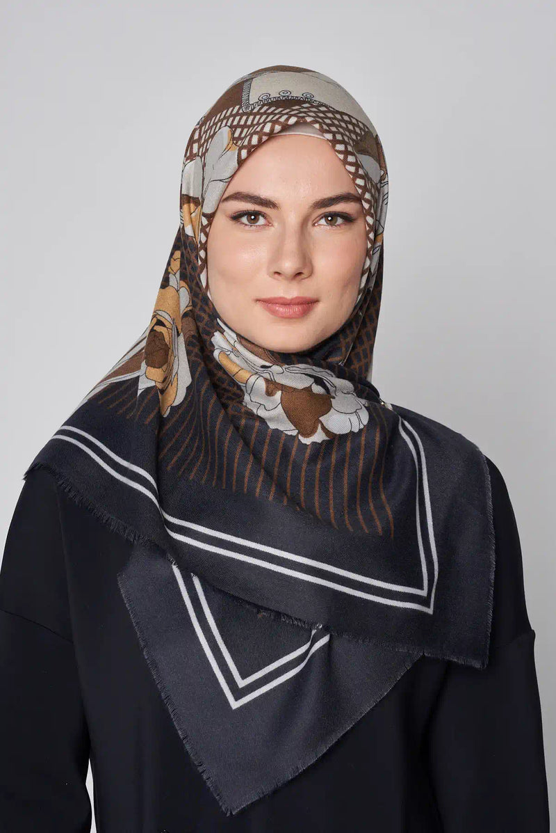 text -- modern floral brown