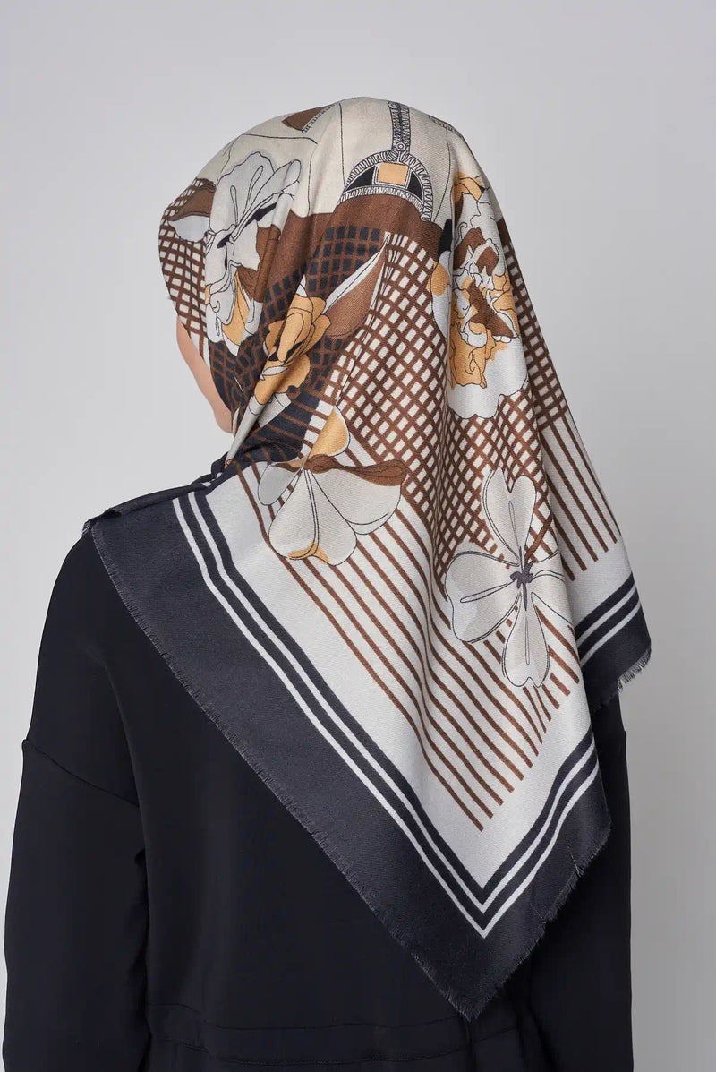 text -- modern floral brown