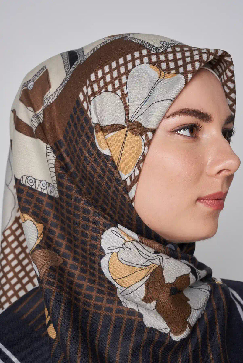 text -- modern floral brown