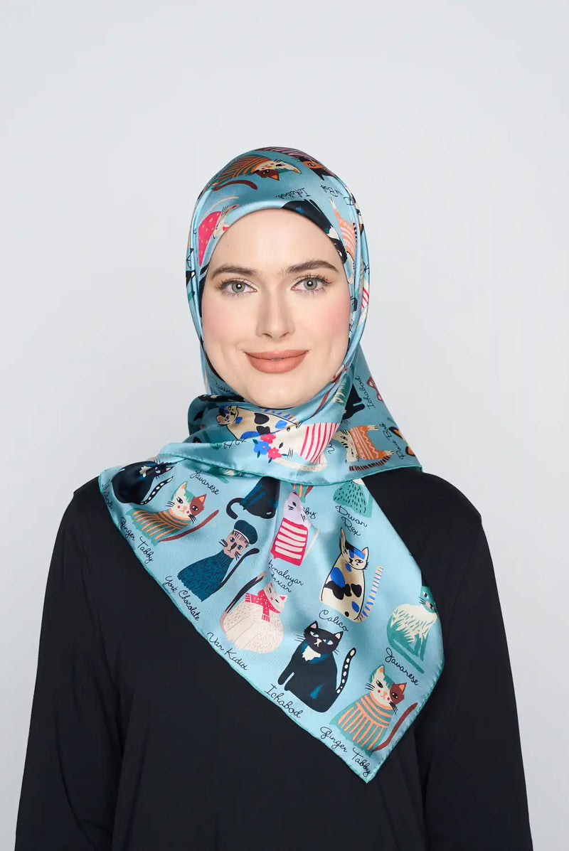 cats of the world square TWILL SILK
