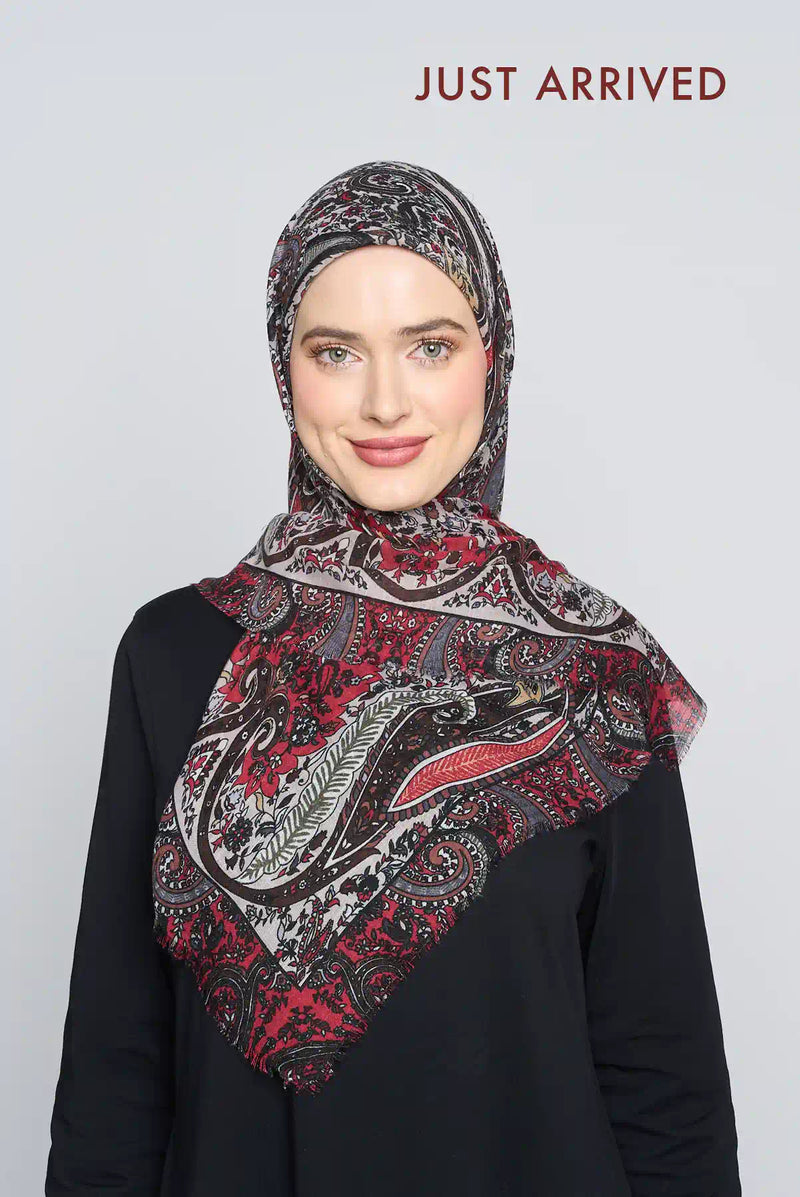 text -- classic paisley deep red